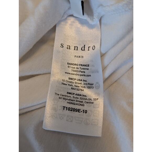Sandro Paris White Mixed Media Mesh Inset Tee - Size 1 (Small) - Picture 9 of 10
